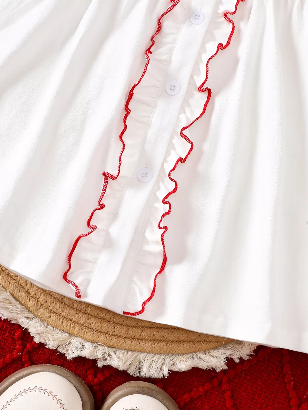 Children's Christmas Tree Embroidered Ruffle Trim Dress, image 4