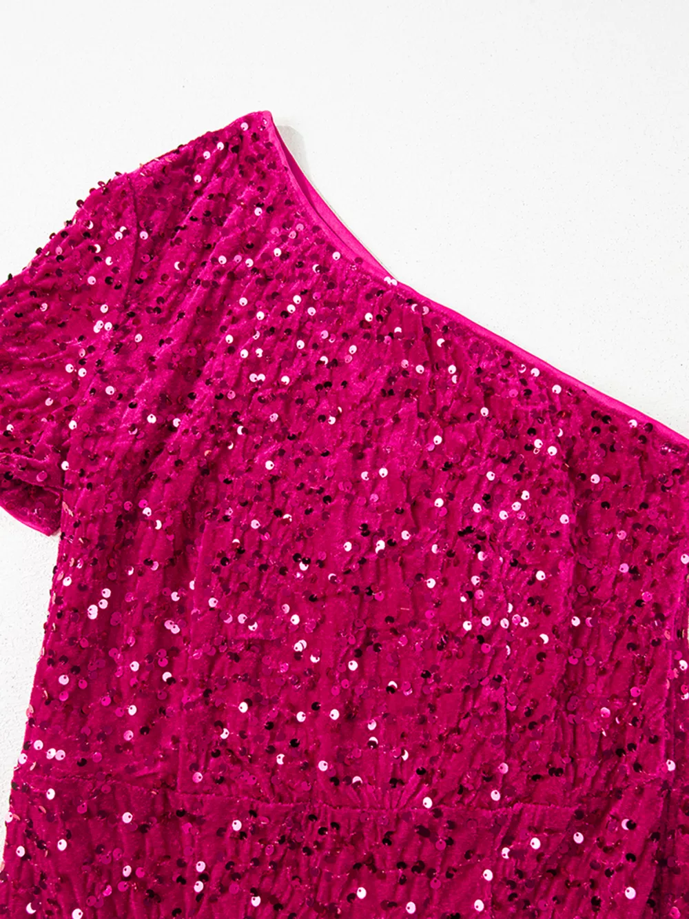 Sequin One-Shoulder Dress with High Slit, image 5