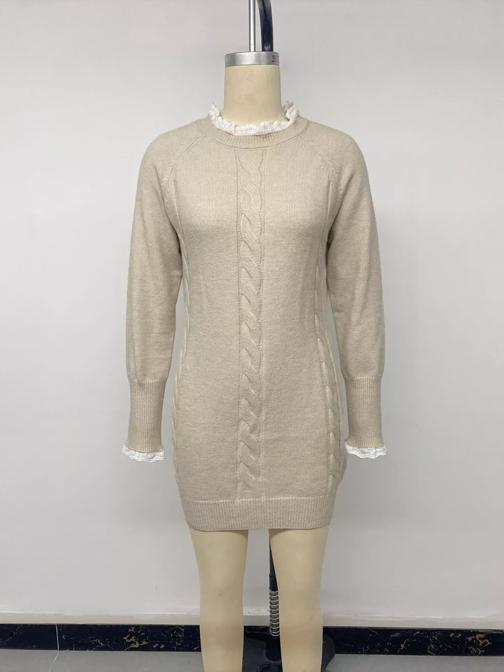 Cable Knit Raglan Sleeve Sweater Dress, image 6