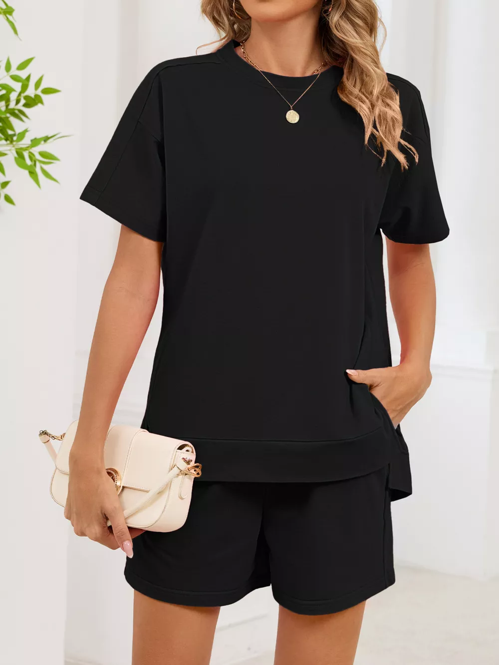 Round Neck Short Sleeve T-Shirt and Shorts Set, image 14