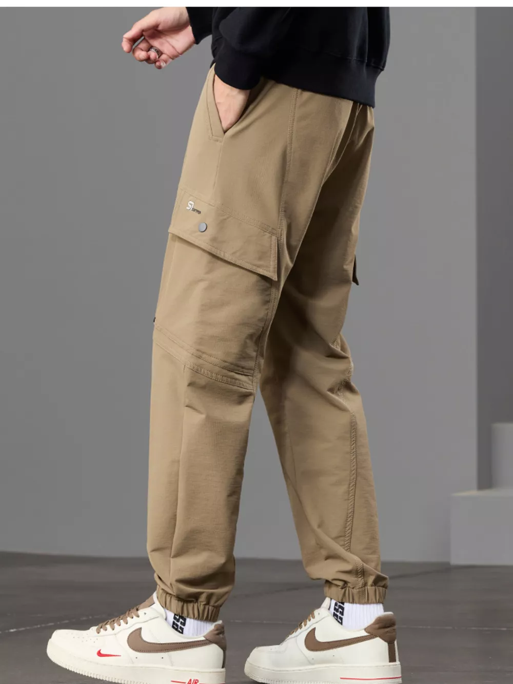 Men's Casual Cargo Pants with Drawstring Waist, image 3