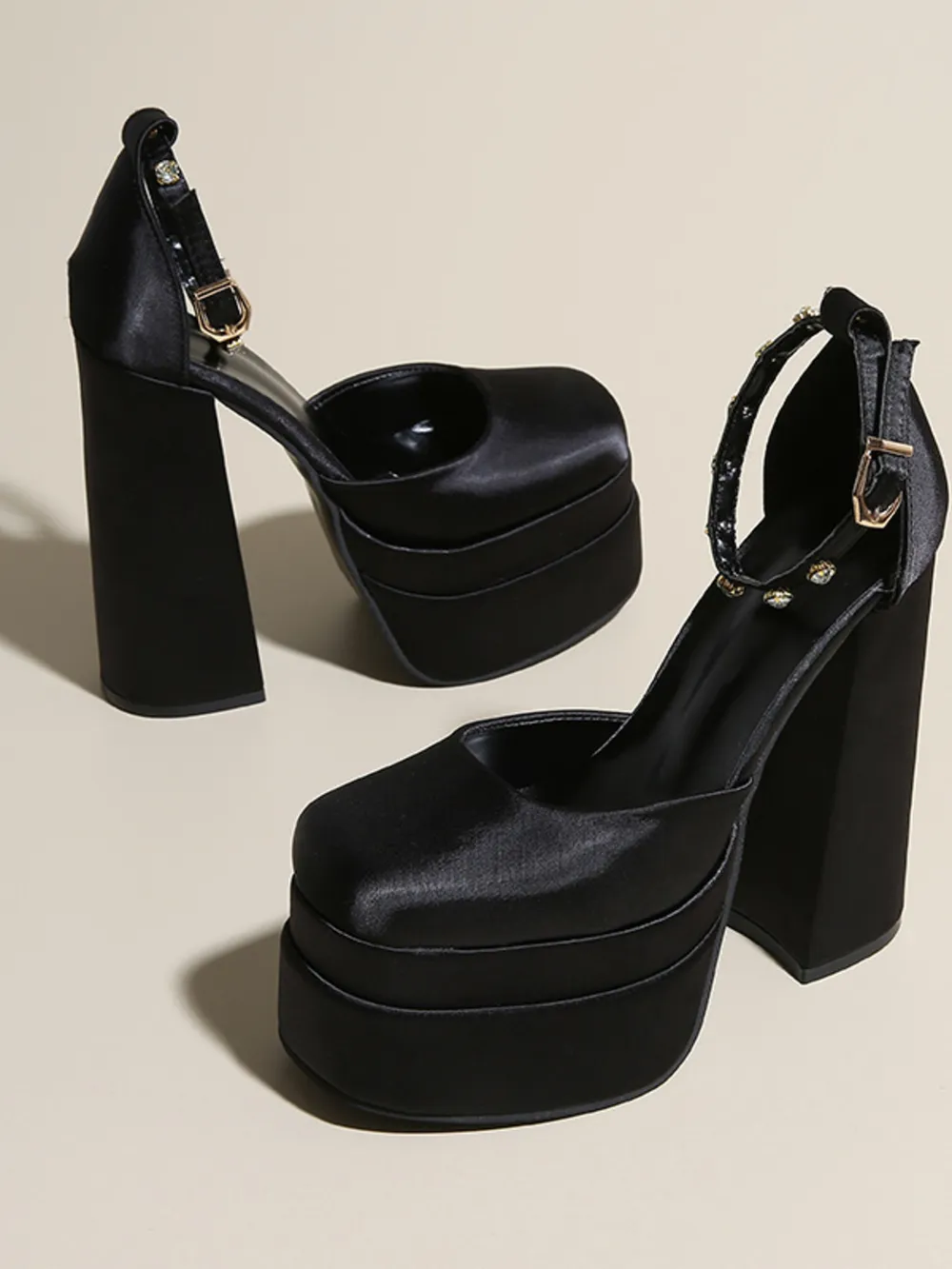 Platform High Heel Ankle Strap Pumps