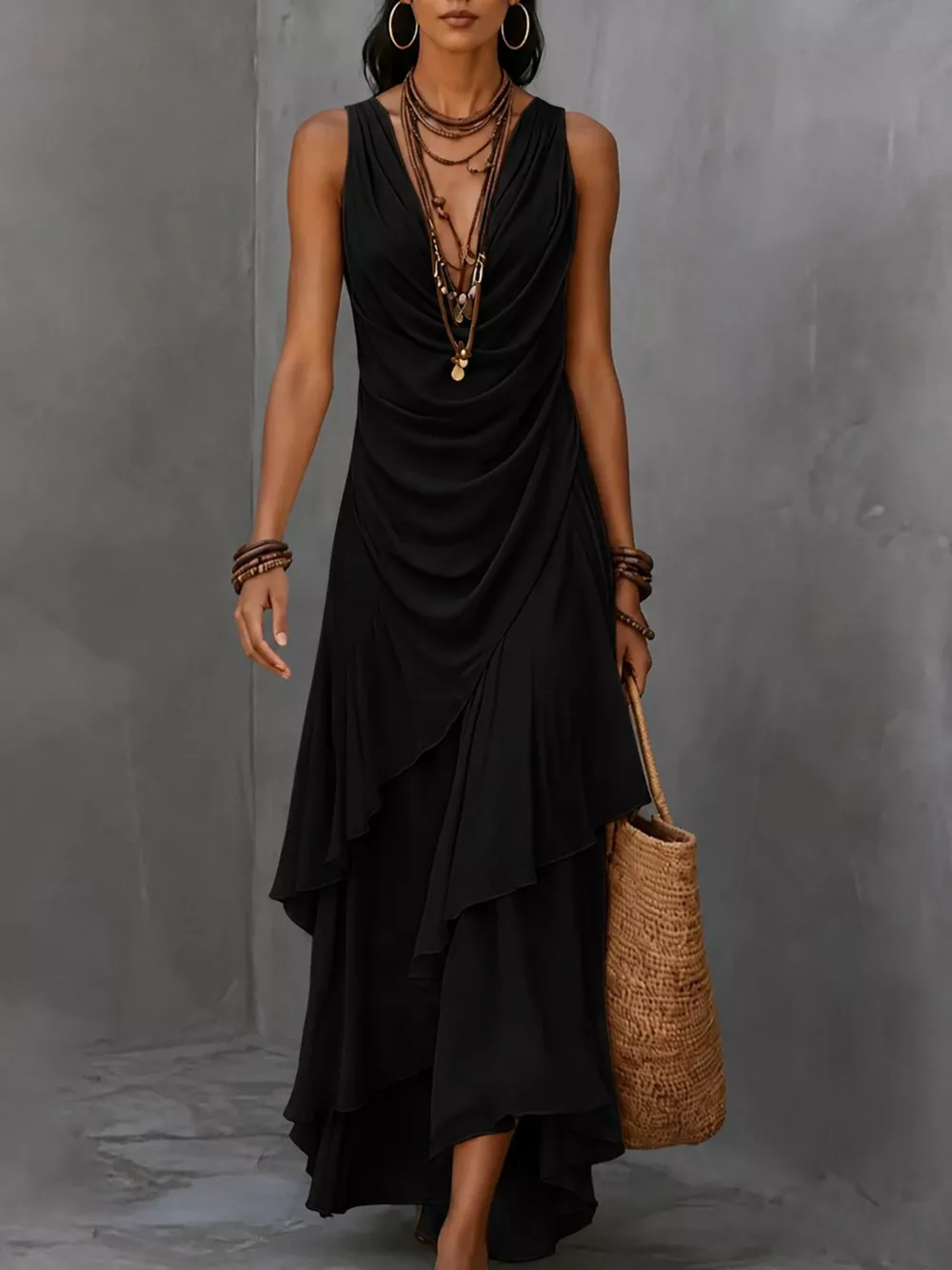 Sleeveless Layered Ruffle Hem Maxi Dress, image 7