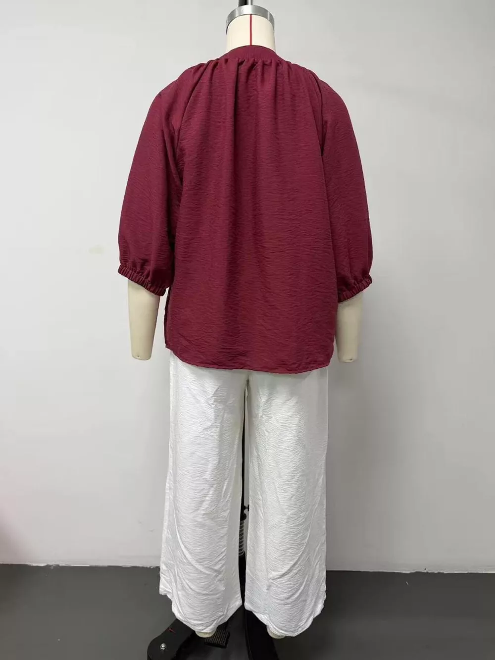 Notched Blouse and Wide-Leg Pants Set, image 4