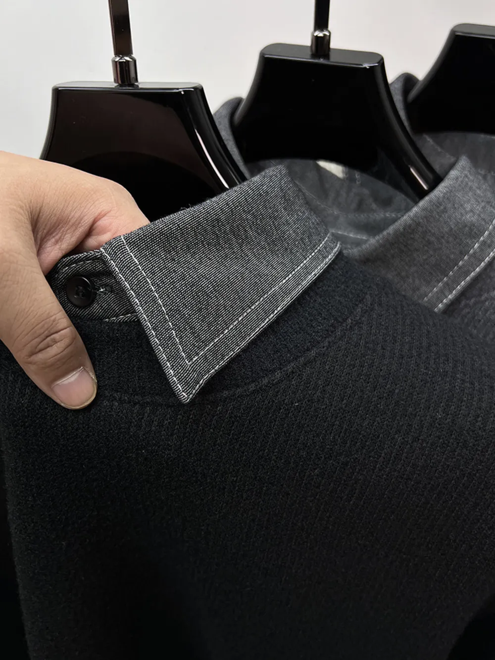 Men's Plus Size Ribbed Knit Collared Neck Sweater, image 7