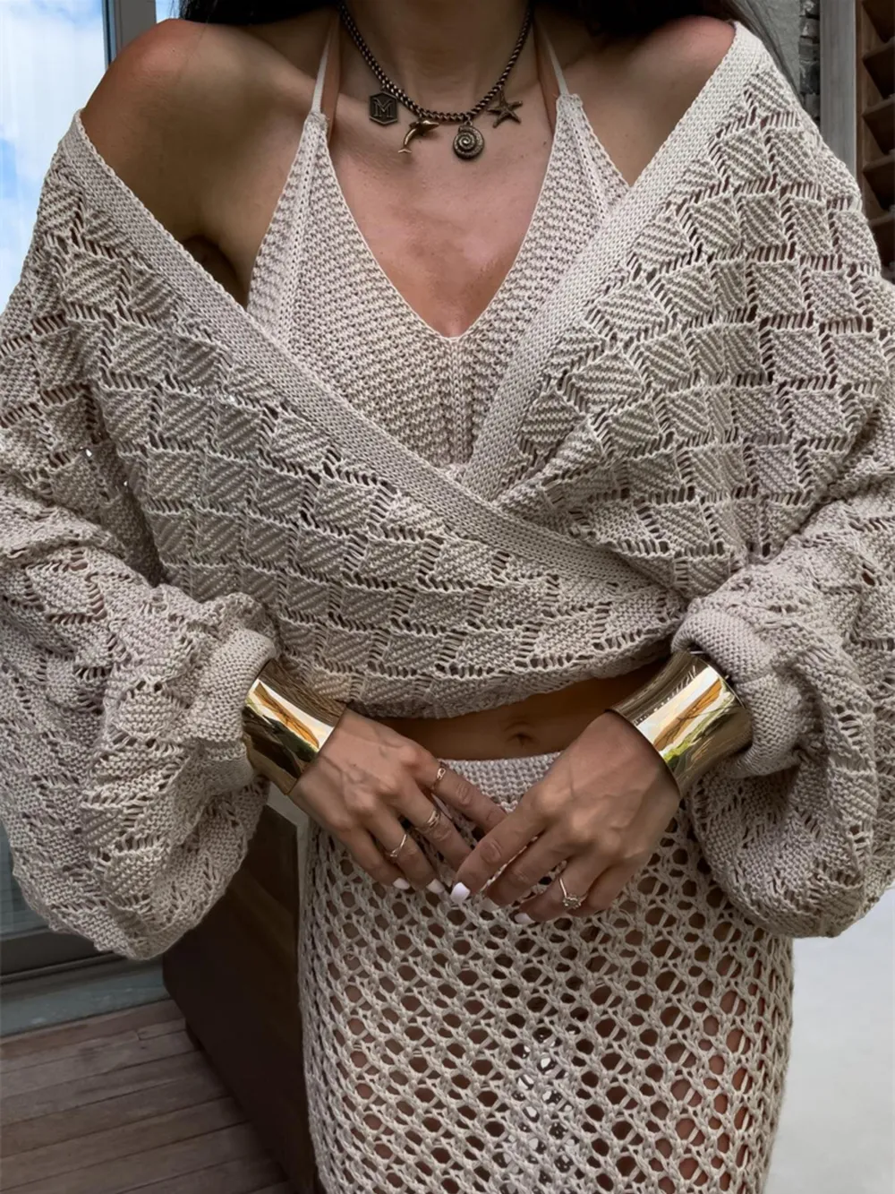 Long Sleeve Crochet Knit Cover Up, image 2