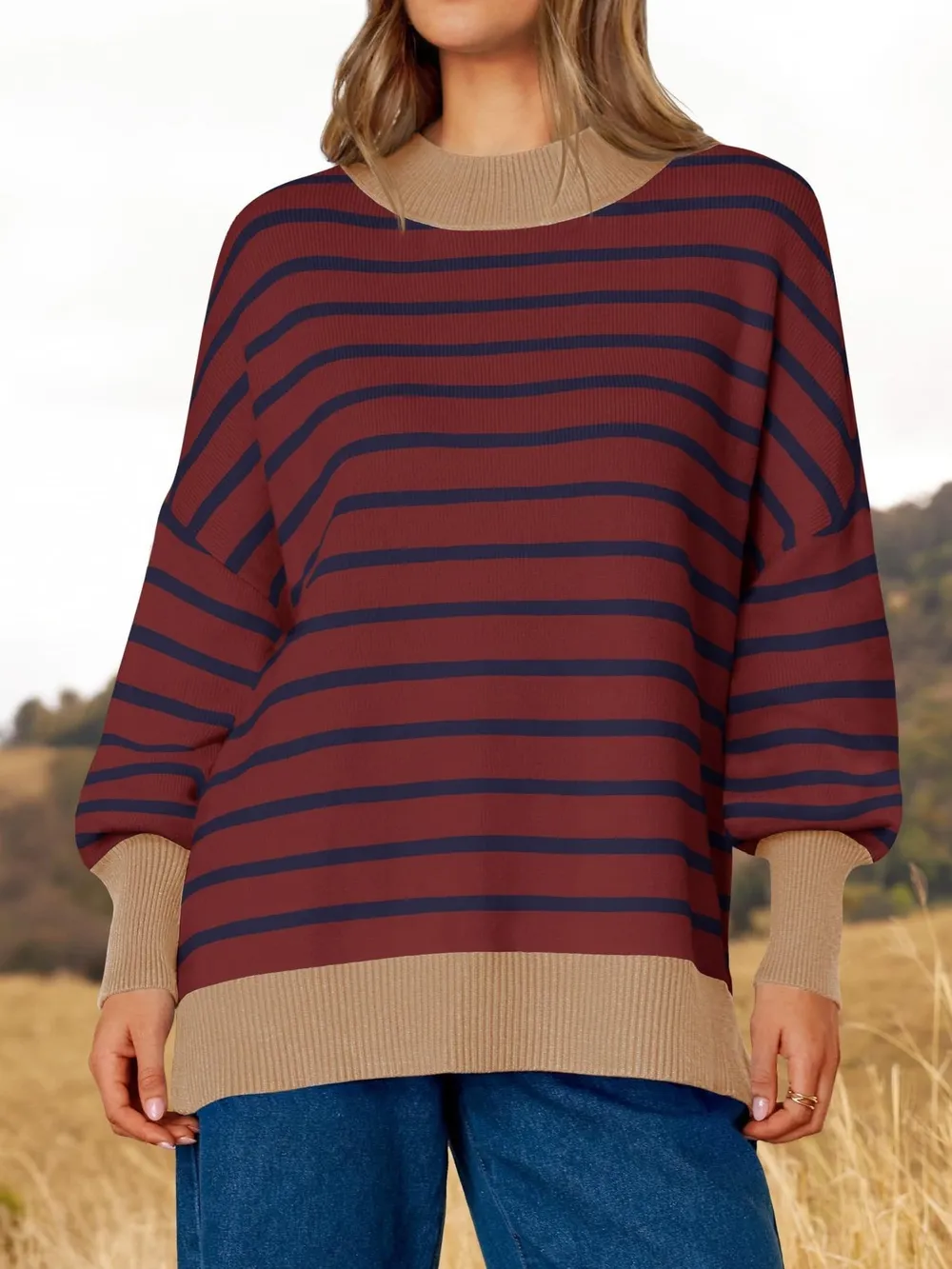Striped Round Neck Long Sleeve Sweater, image 13