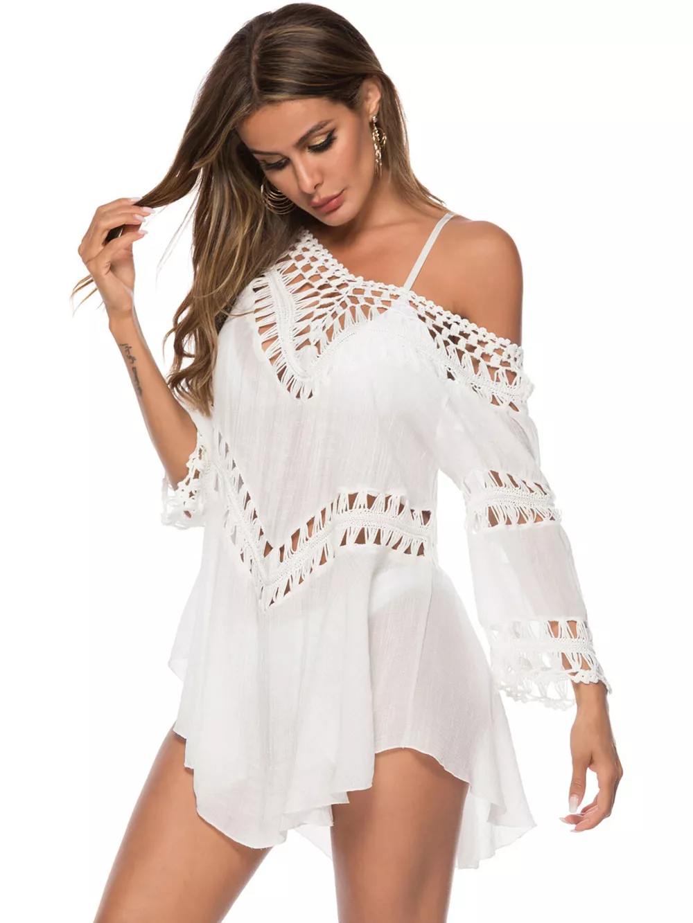 Crochet Trimmed Flowy Cover Up Dress, image 2