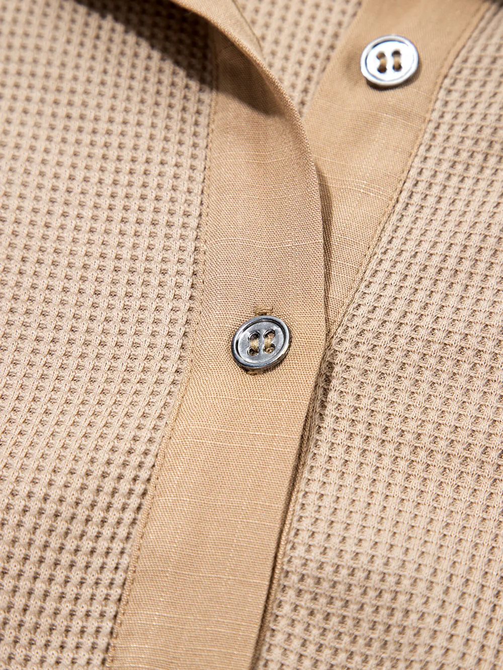 Waffle Patchwork Button Up Frayed Hem Shirt, image 4