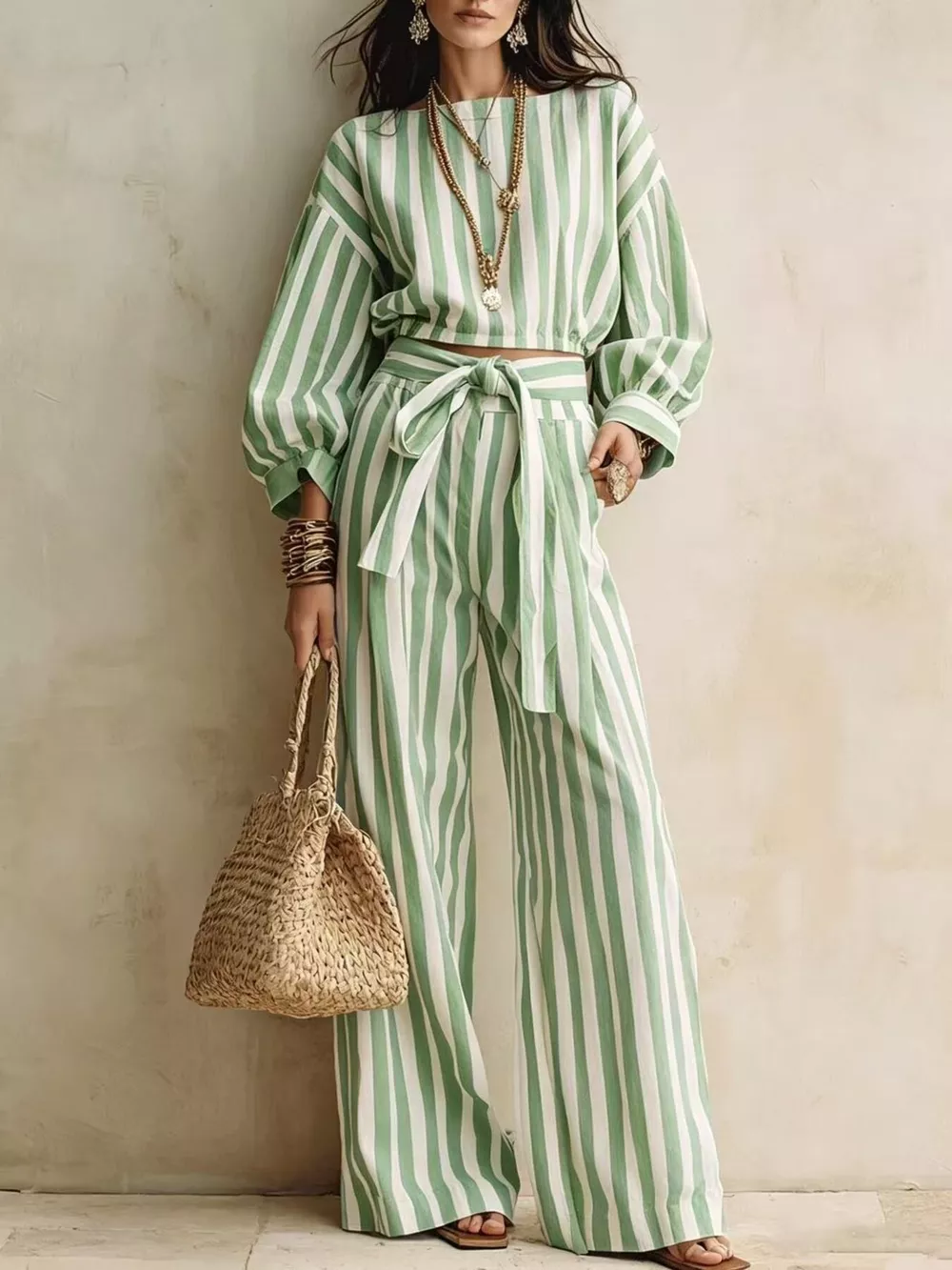 Striped Long Sleeve Top and Pants Two-Piece Set, image 6