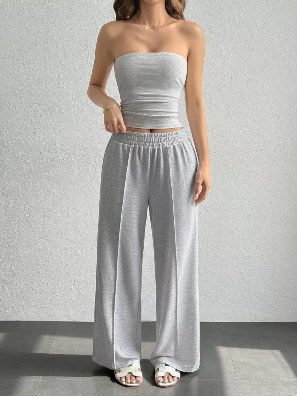 Tube Top and Wide Leg Pants Set, image 3