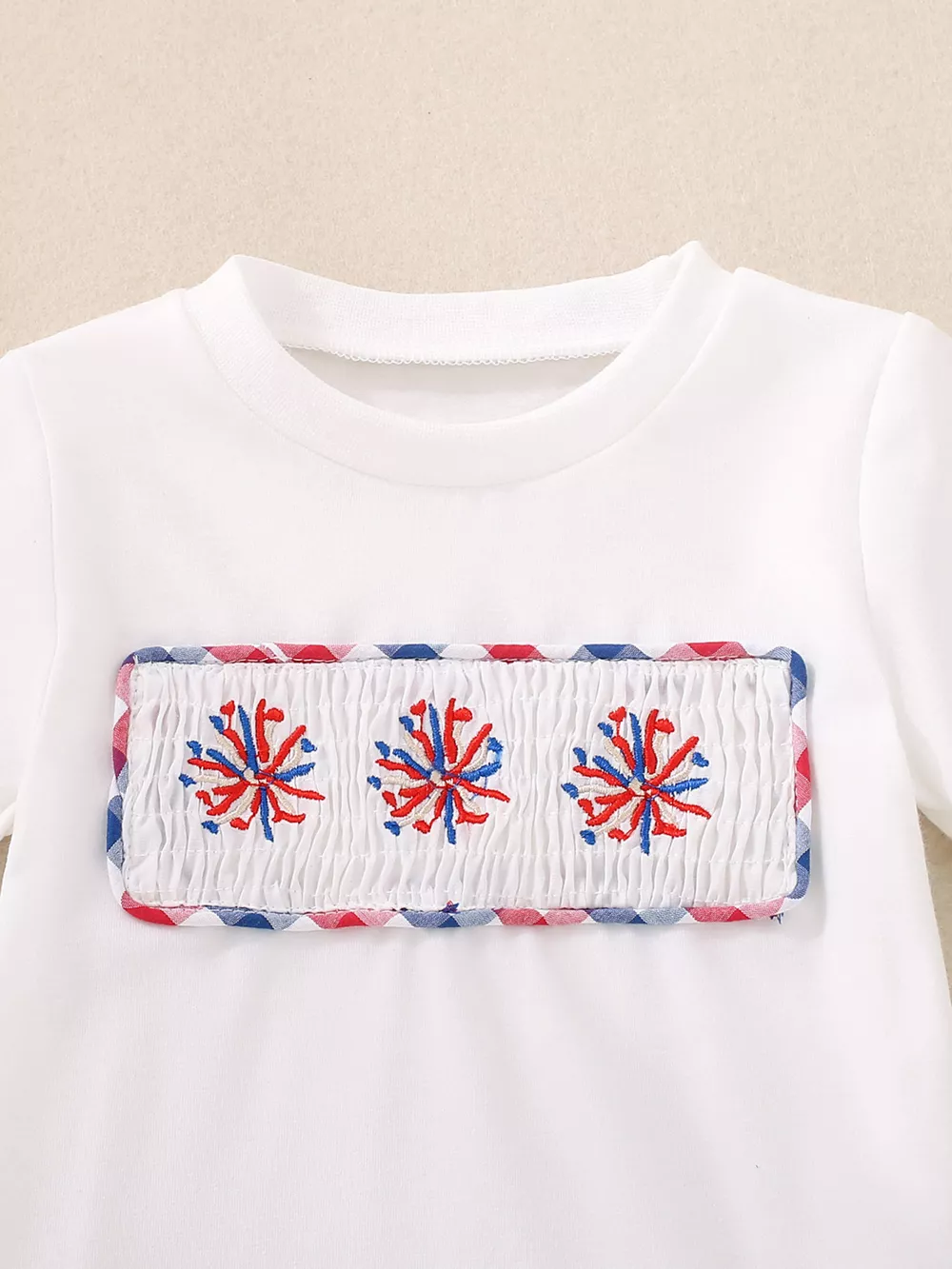 Children's Fireworks Round Neck Tee and Plaid Shorts Set, image 2