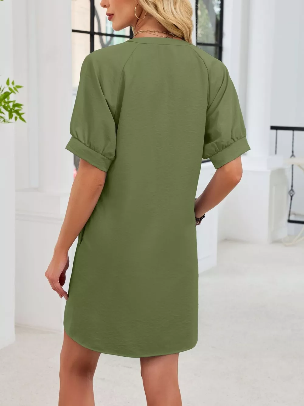 Notched Short Sleeve Tie Waist Dress, image 11