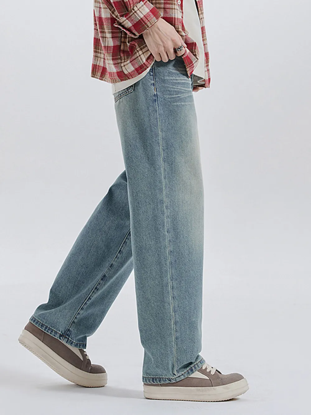 Men's Wide Leg Washed Jeans, image 4
