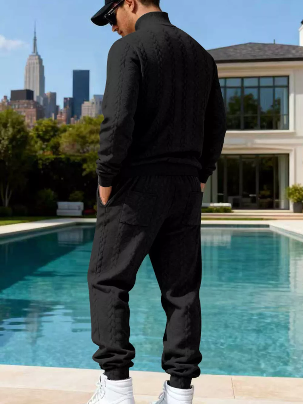 Men's Full Size Cable Knit Mock Neck Sweater and Joggers Set Plus Size, image 5