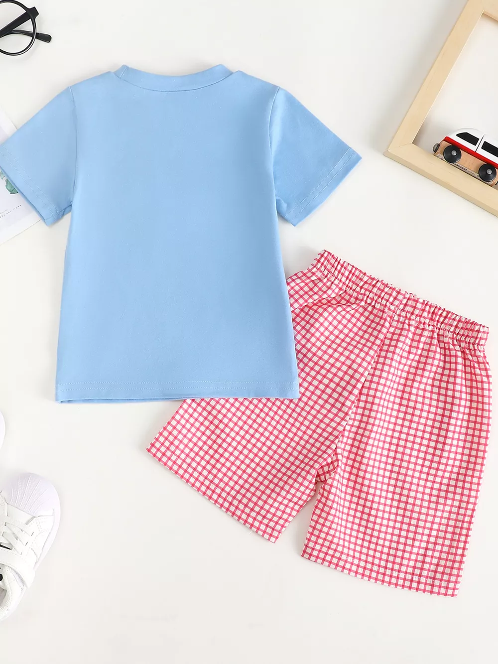 Children's Chicken T-shirt and Gingham Shorts Set, image 4