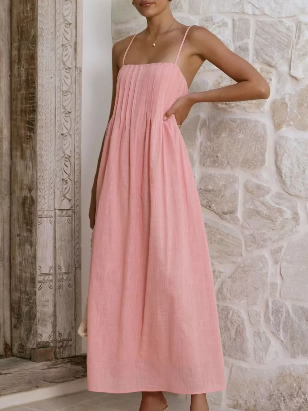 Pleated Bodice Midi Cami Dress, image 9