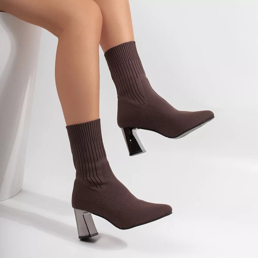 Stretchy Knit Sock Boots with Block Heels, image 8