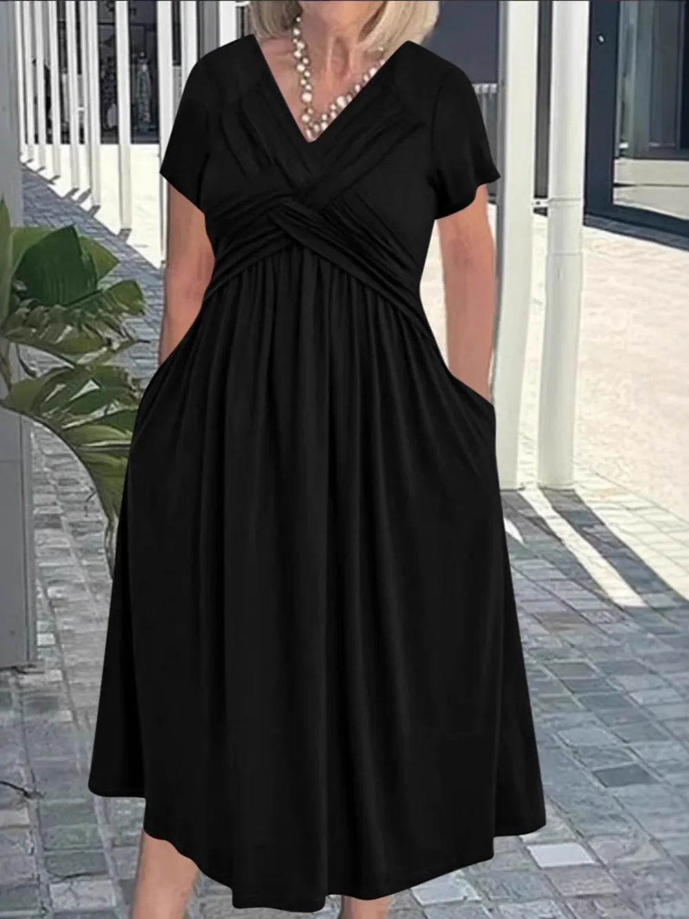 V-Neck Short Sleeve Midi Dress, image 4
