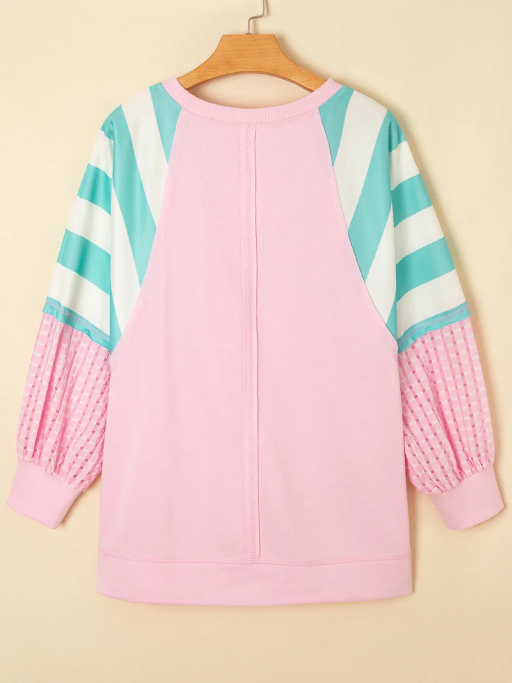 Striped Color Block Patchwork Raglan Sleeve Top with Slits, image 4