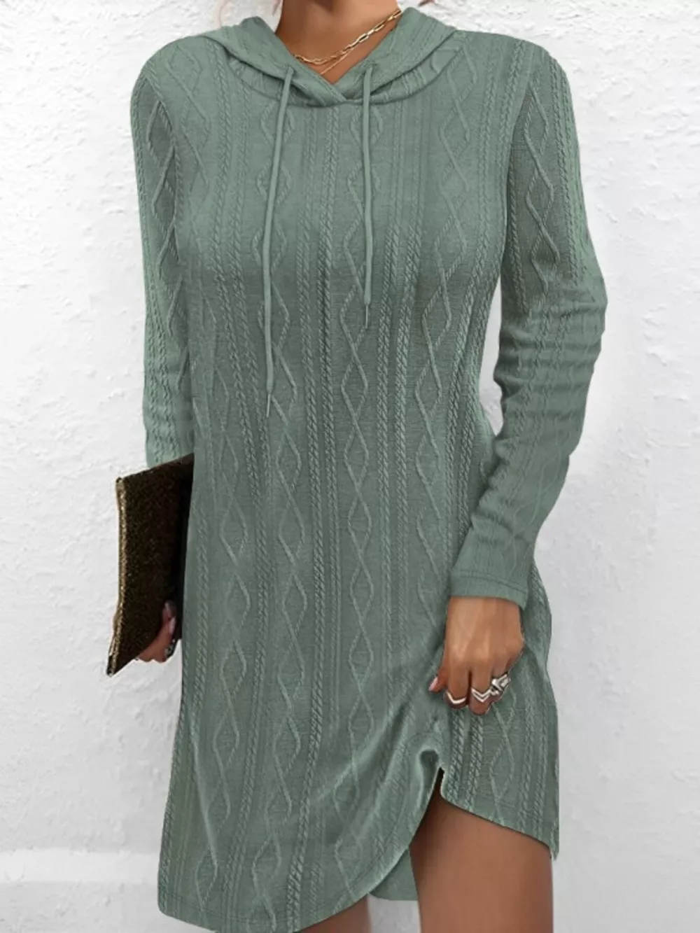 Casual Long Sleeve Hooded Knit Dress, image 10