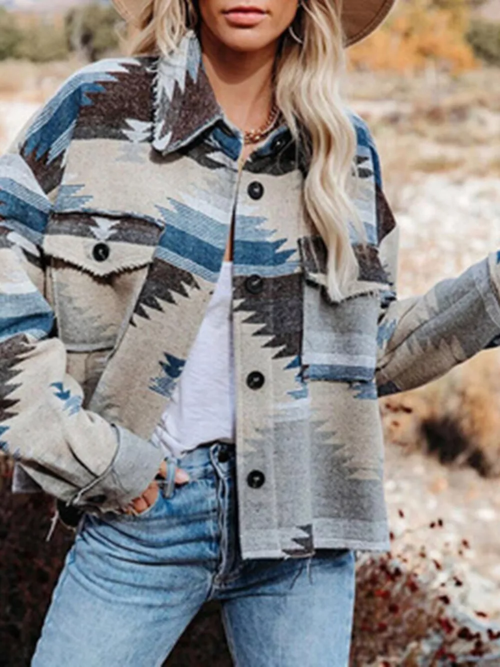 Geometric Button Up Jacket with Chest Pockets, image 3