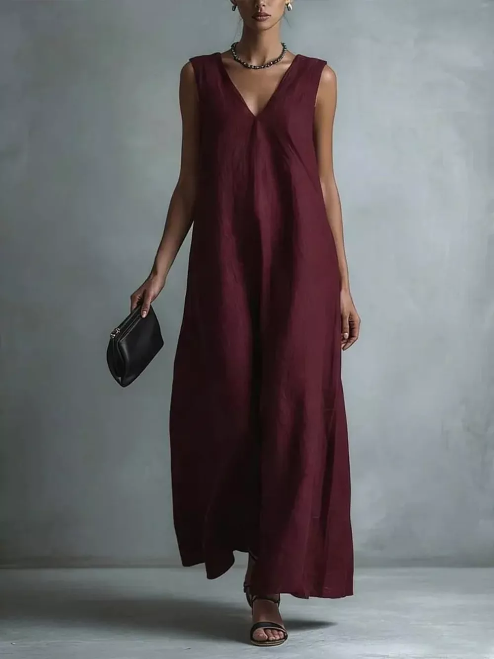 Full Size V-Neck Sleeveless Maxi Dress Plus Size, image 3