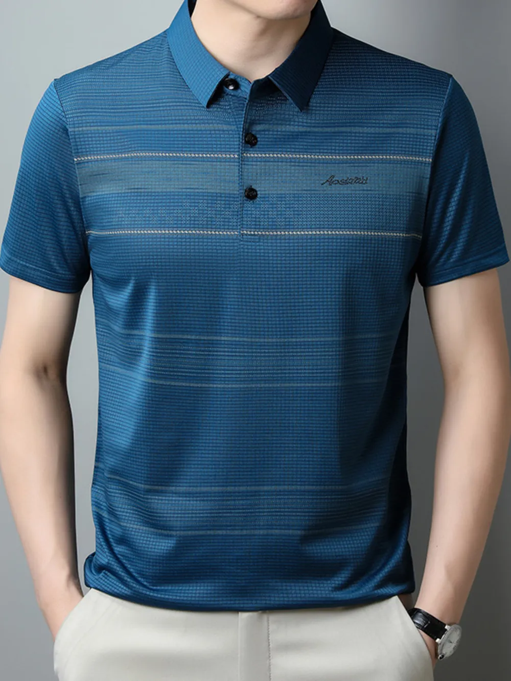 Men's Plus Size Striped Quick-Dry Short Sleeve Polo Shirt, image 5