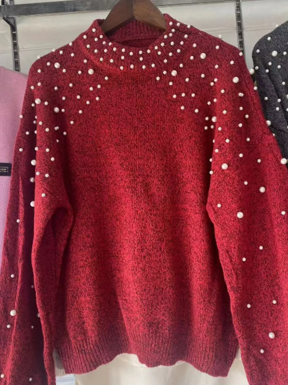 Pearl-Embellished Mock Neck Sweater, image 13