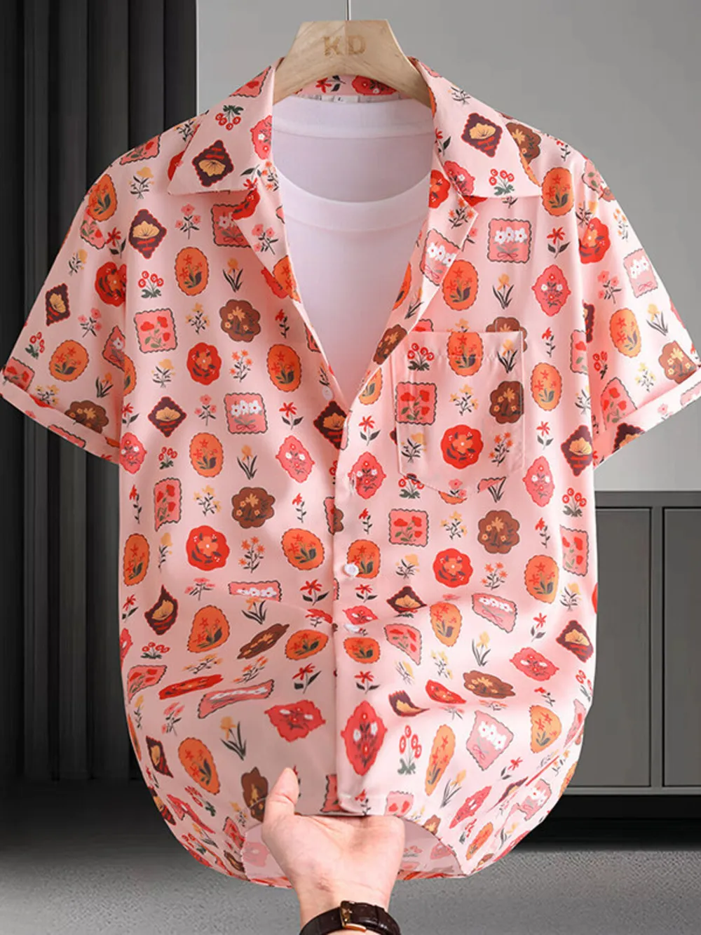 Men's Plus Size Printed Button Up Short Sleeve Shirt
