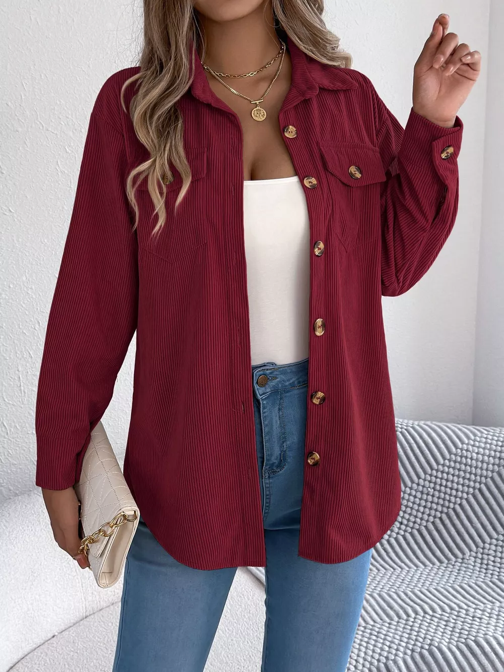 Casual Corduroy Button-Up Shacket, image 18