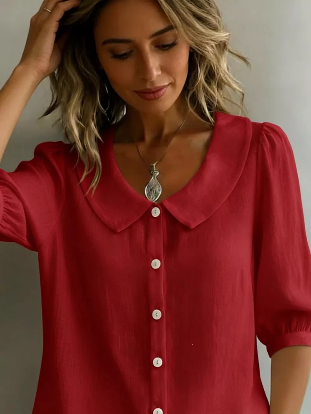 Full Size Peter Pan Collar Button-Down Shirt Plus Size, image 3