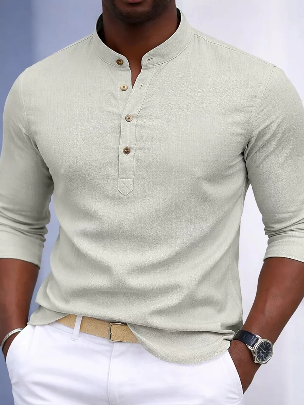 Men's Full Size Button Detail Slim Fit Shirt Plus Size, image 3