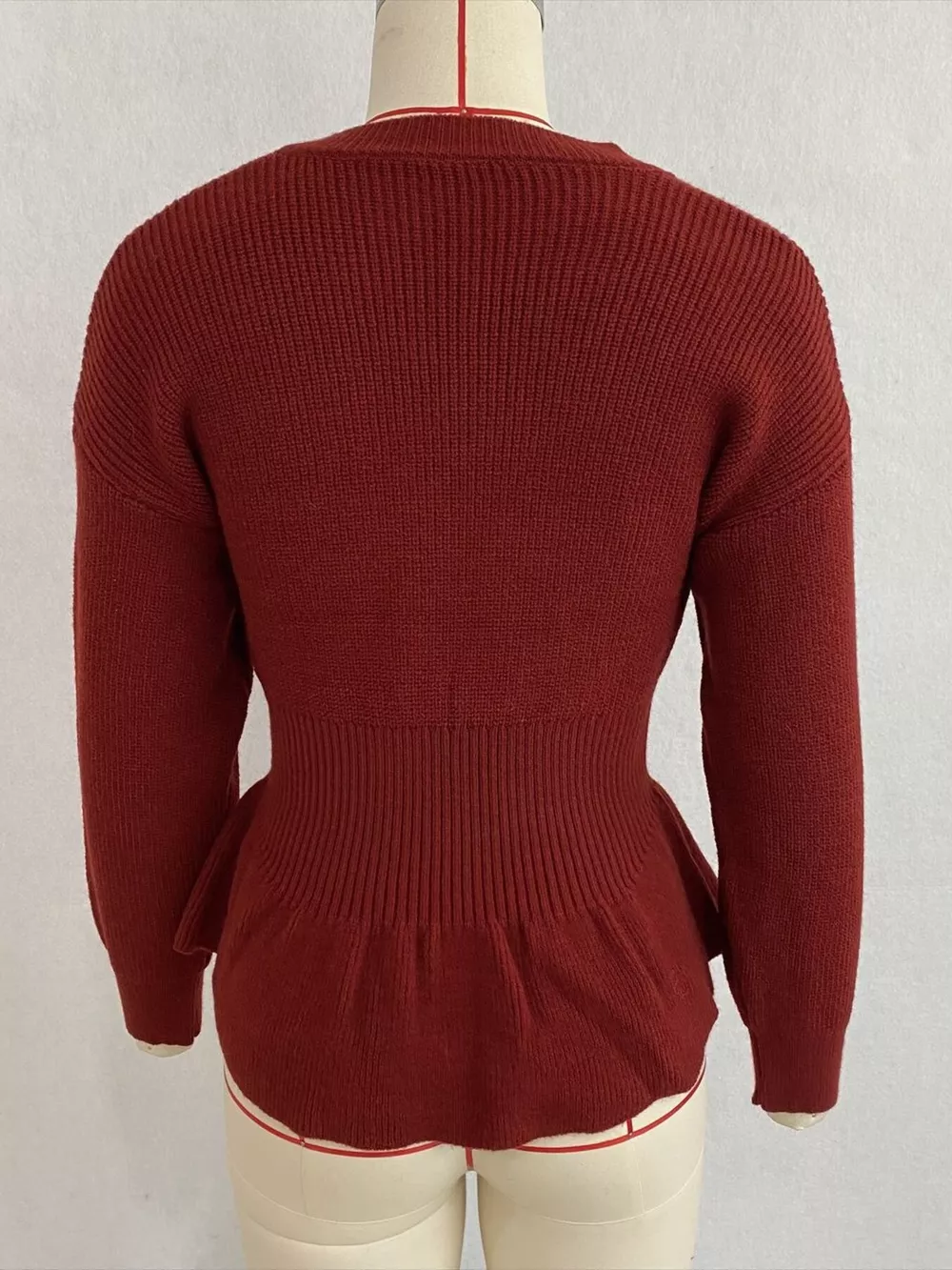V-Neck Peplum Hem Ribbed Knit Top, image 34