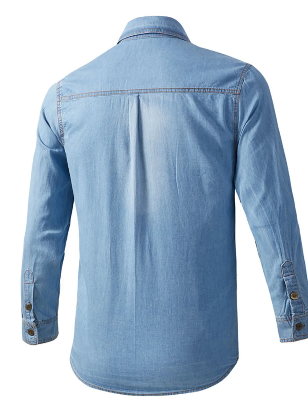 Men's Plus Size Vintage Wash Long Sleeve Denim Shirt, image 3