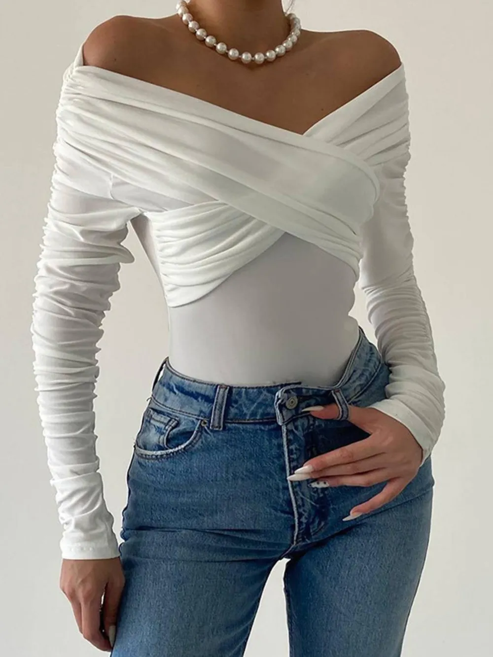 Off-Shoulder Long Sleeve Bodysuit, image 2