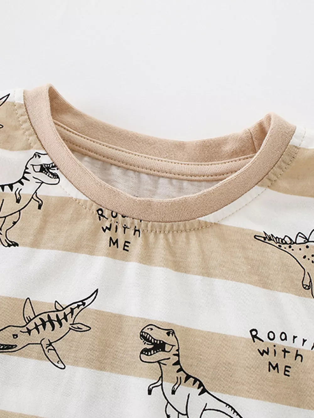 Children's Dinosaur Print Striped Crew Neck T-Shirt, image 3