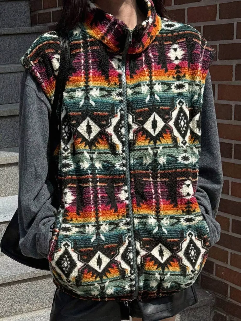 Geometric Fleece Vest Coat, image 5
