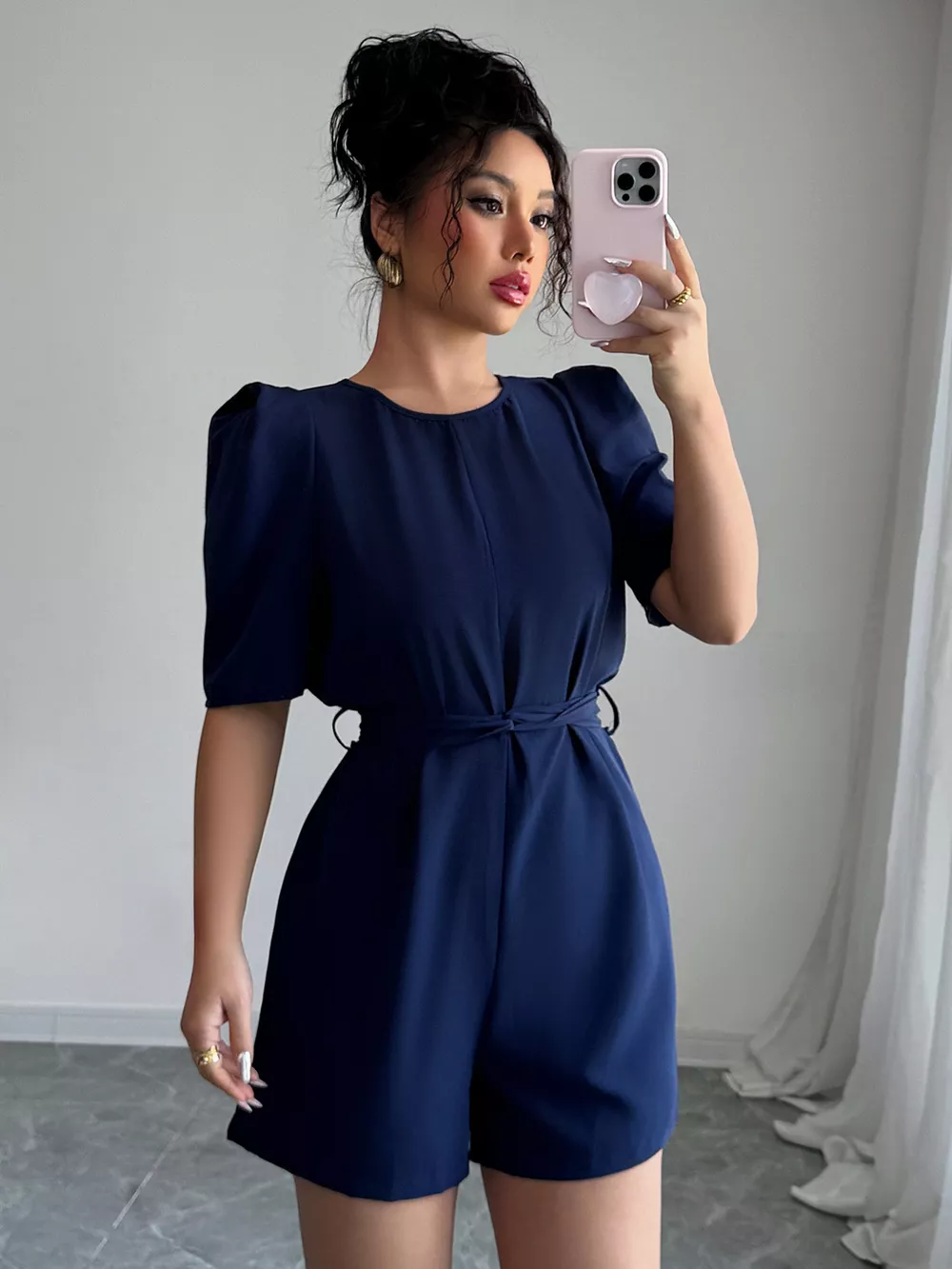 Tie Waist Short Sleeve Romper, image 4