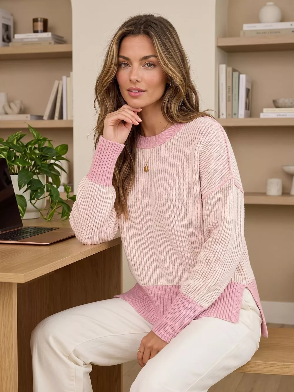 Ribbed Knit Side Slit Sweater, image 7