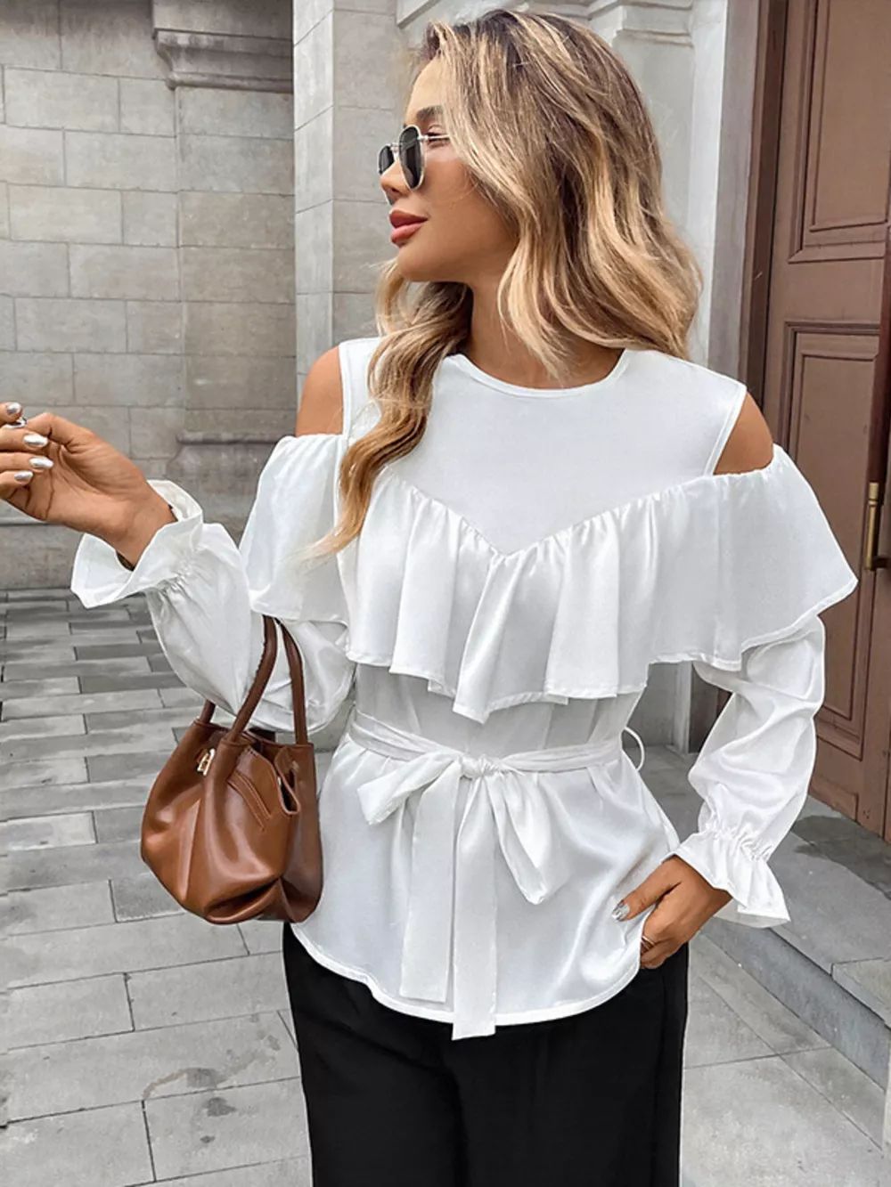 Cold Shoulder Ruffle Blouse, image 4