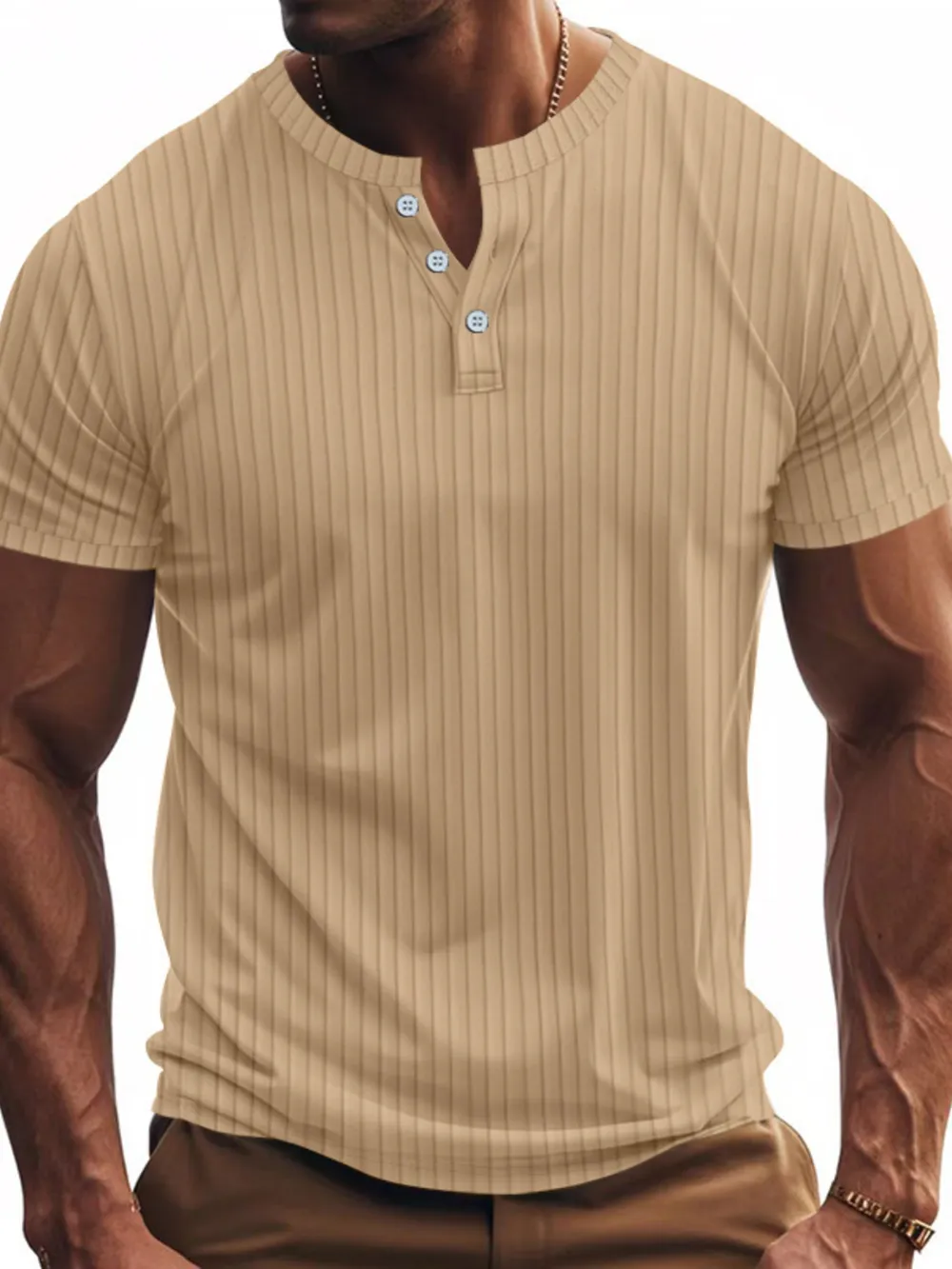 Men's Full Size Button Detail Short Sleeve T-Shirt Plus Size, image 3