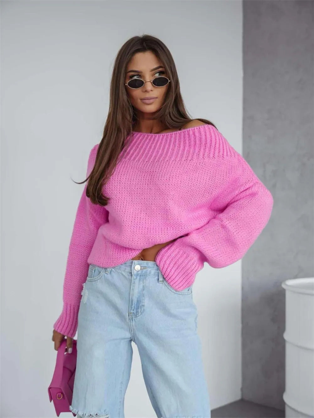 Boat Neck Drop Shoulder Sweater, image 6