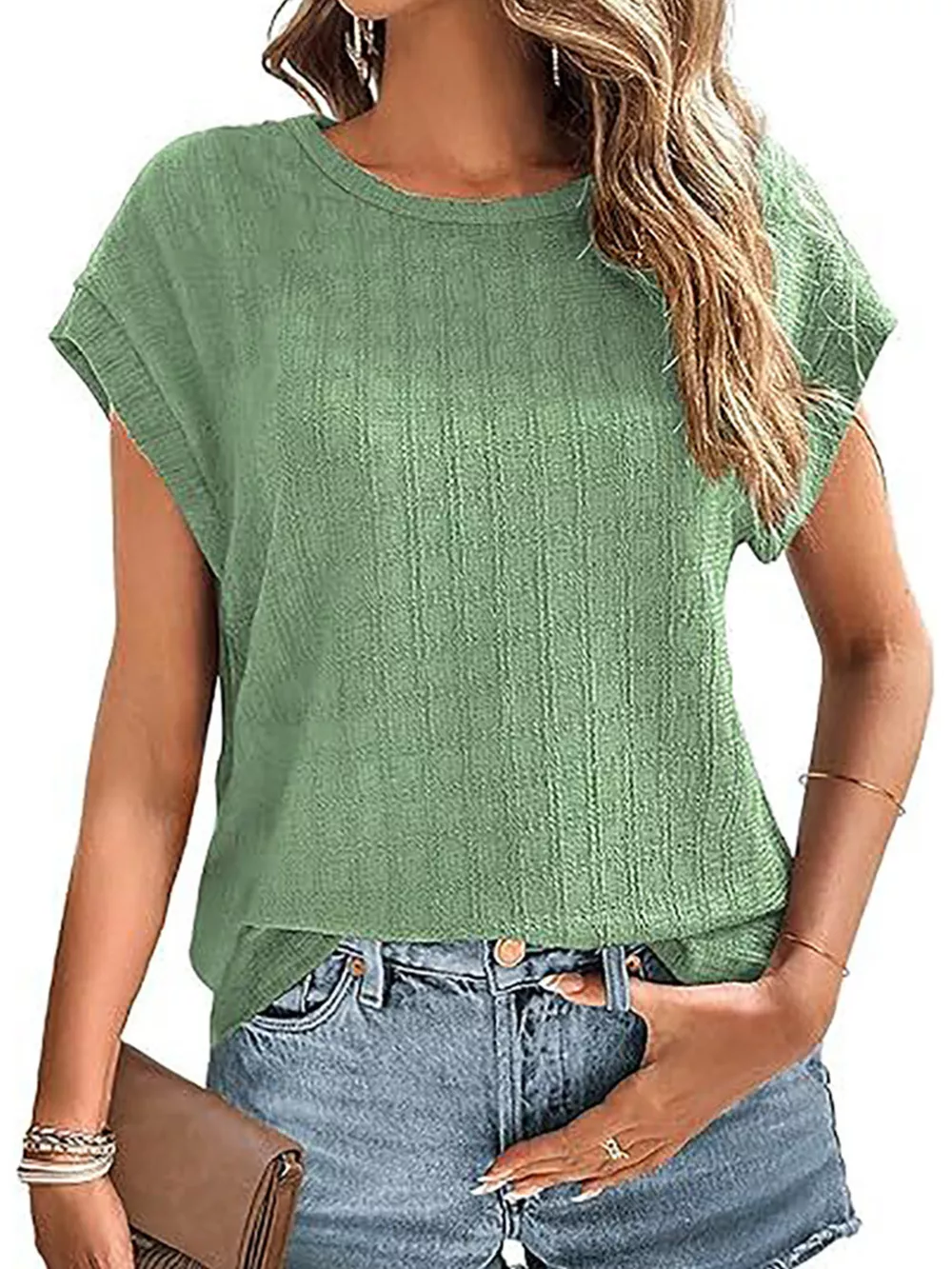 Textured Round Neck Short Sleeve Top, image 16