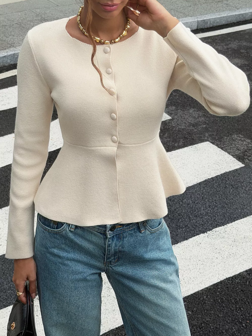 Peplum Button-Up Cardigan