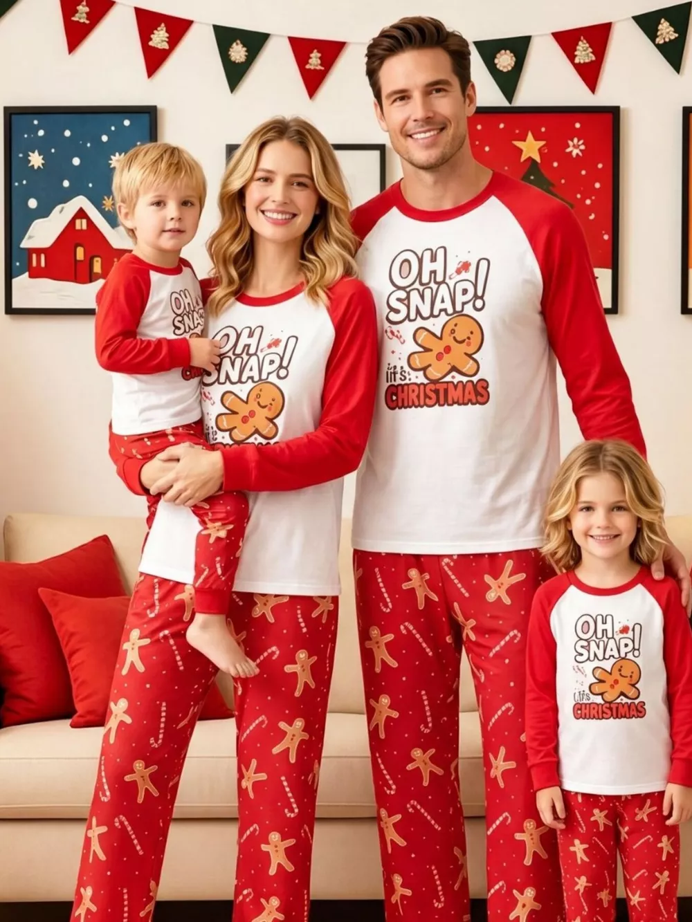 Family Matching Christmas Pajamas Set with Gingerbread Man Print, image 8