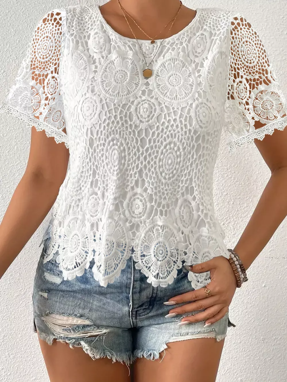 Lace Short Sleeve Blouse, image 4