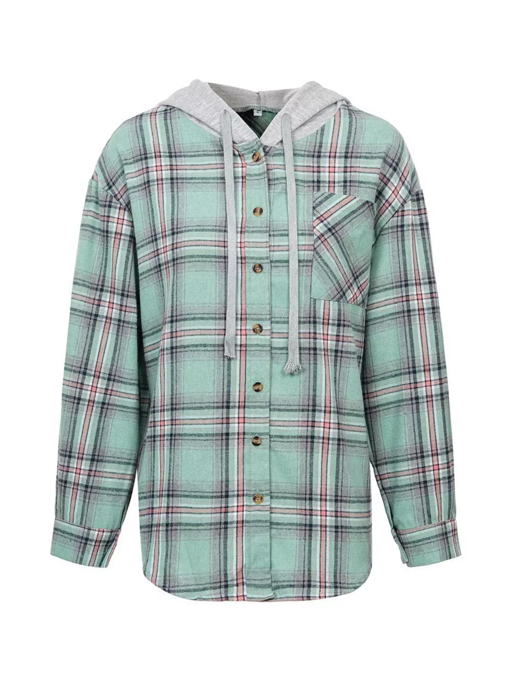 Hooded Plaid Button-Up Shirt, image 13