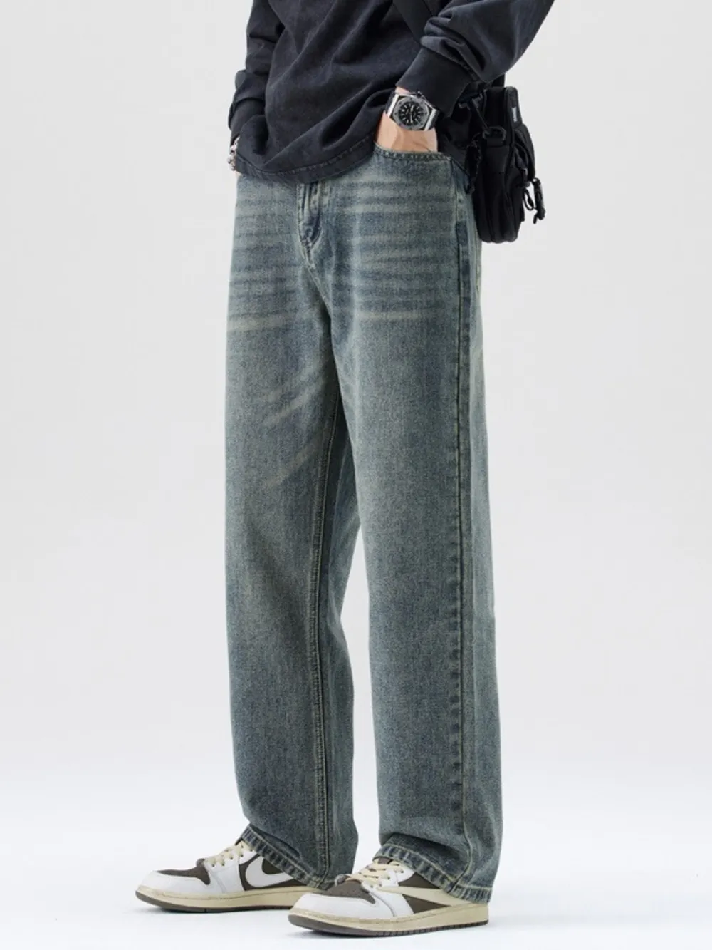 Men's Washed Wide Leg Jeans, image 3