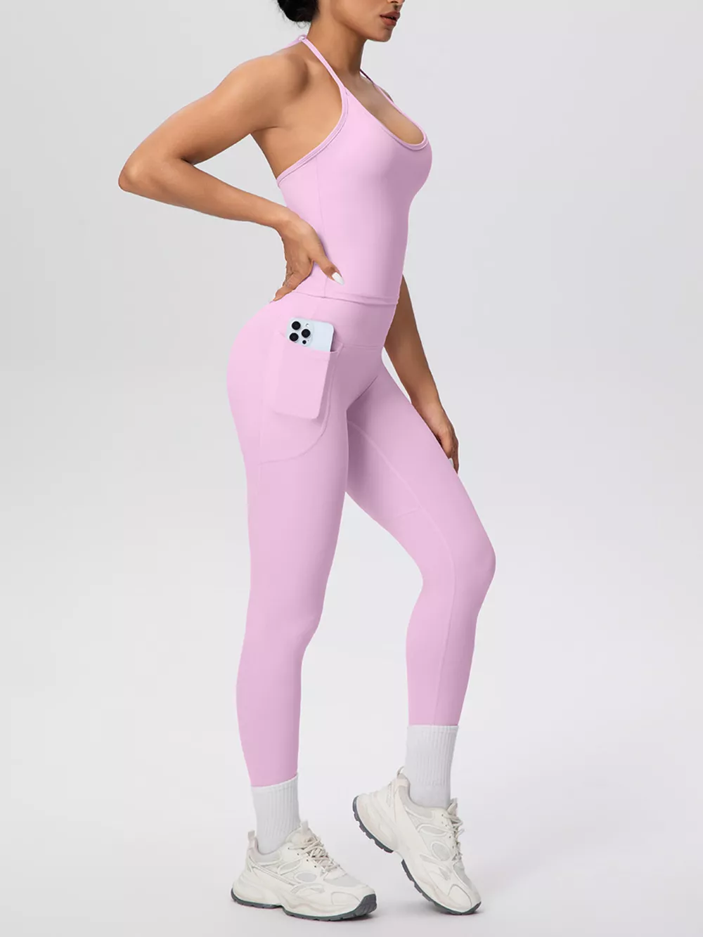 Halter Neck Cami and High-Waisted Leggings Active Set, image 28